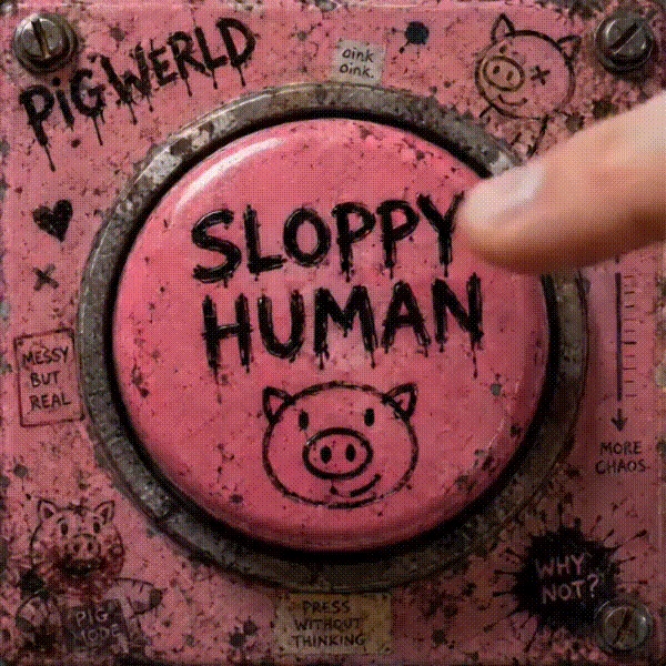 PigWerld Sloppy Human button artwork